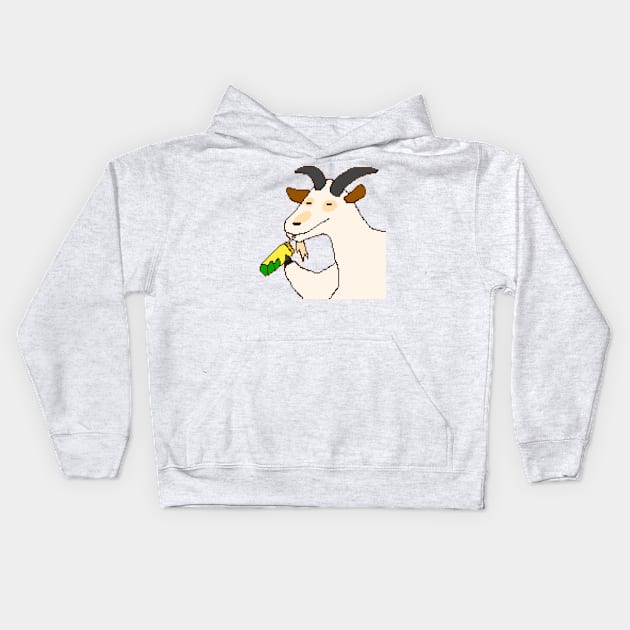 Happy goat drinking box drink Kids Hoodie by TheAlbinoSnowman